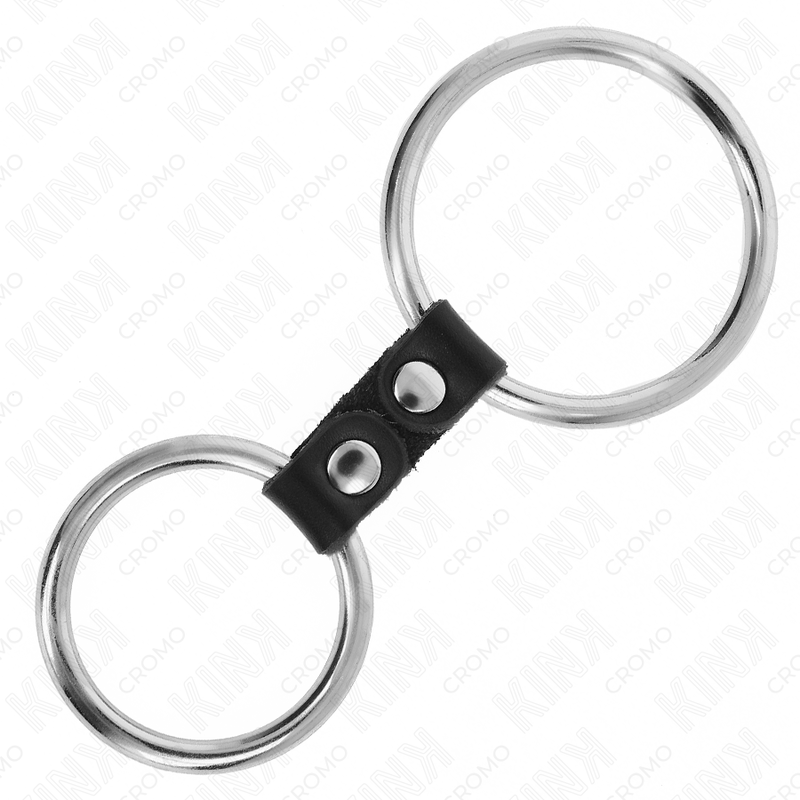 KINK - DOUBLE ANNEAU PÉNIS EN MÉTAL DE 3,7 CM À 5 CM RELIE PAR SANGLE EN CUIR MODÈLE 2 KINK RING POWER