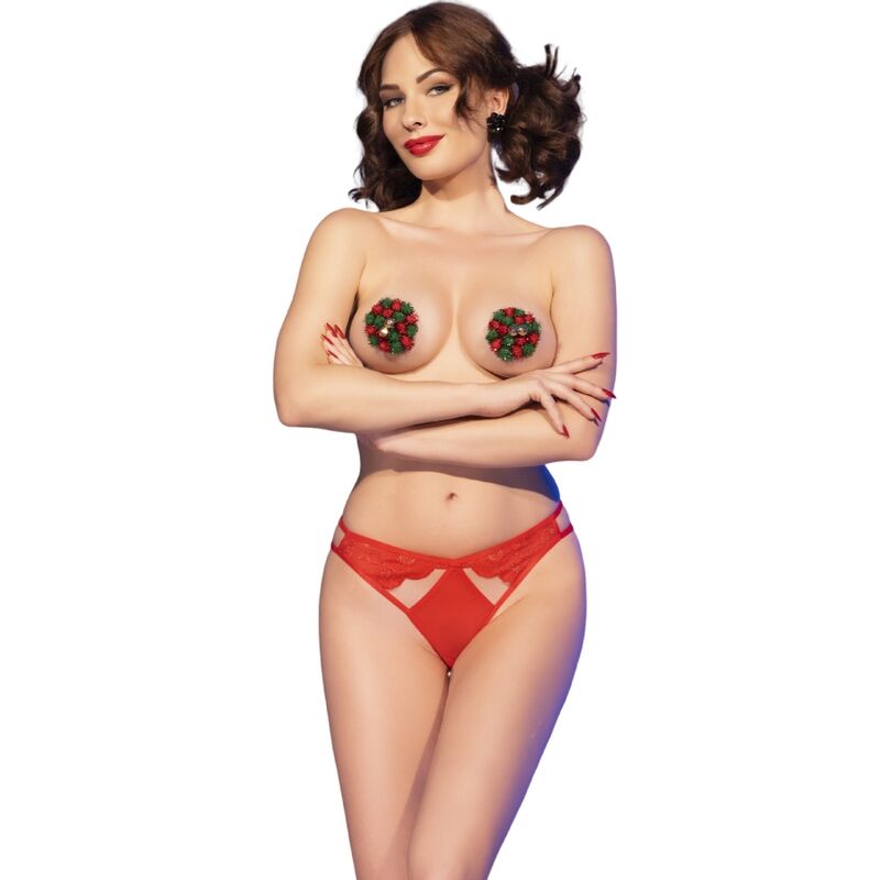 CHILIROSE - CR 4839 ENSEMBLE DE NOËL CACHE-TÉTONS + CULOTTE ROUGE L/XL CHILIROSE SETS