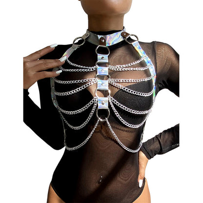 SUBBLIME - 953737 HARNAIS DE POITRINE AVEC ANNEAUX ET CHAÎNES ARGENT TAILLE UNIQUE SUBBLIME FETISH