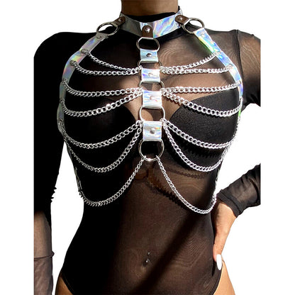 SUBBLIME - 953737 HARNAIS DE POITRINE AVEC ANNEAUX ET CHAÎNES ARGENT TAILLE UNIQUE SUBBLIME FETISH