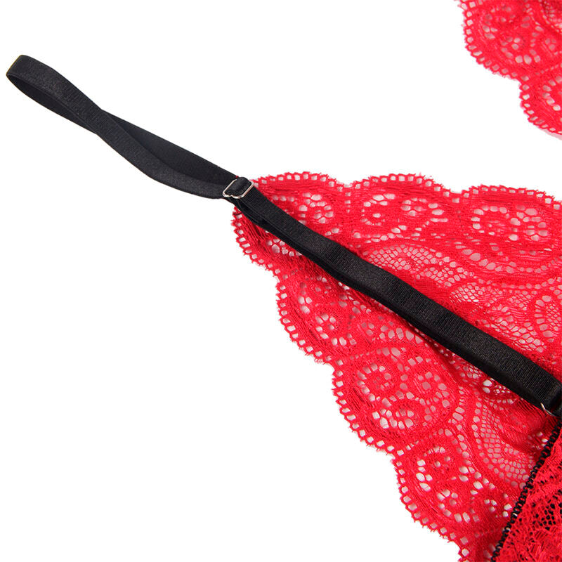 SUBBLIME - 953898 CHEMISIER DE NUIT EN SOIE ET DENTELLE + CULOTTE ROUGE S/M SUBBLIME SETS