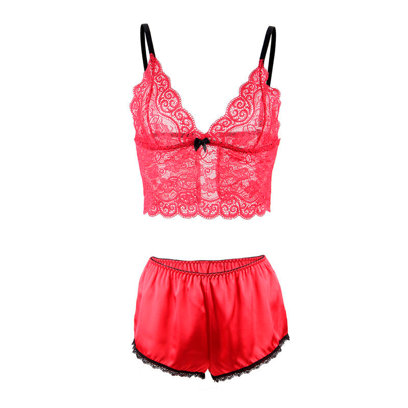 SUBBLIME - 953898 CHEMISIER DE NUIT EN SOIE ET DENTELLE + CULOTTE ROUGE S/M SUBBLIME SETS