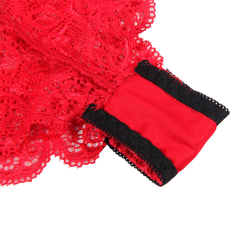 SUBBLIME - 953898 CHEMISIER DE NUIT EN SOIE ET DENTELLE + CULOTTE ROUGE S/M SUBBLIME SETS