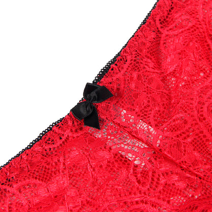 SUBBLIME - 953898 CHEMISIER DE NUIT EN SOIE ET DENTELLE + CULOTTE ROUGE S/M SUBBLIME SETS