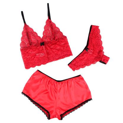SUBBLIME - 953904 CHEMISIER DE NUIT EN SOIE ET DENTELLE + CULOTTE ROUGE L/XL SUBBLIME SETS