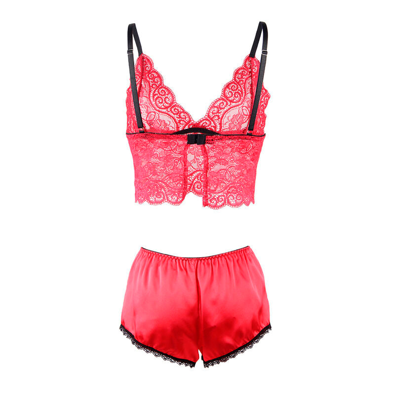 SUBBLIME - 953904 CHEMISIER DE NUIT EN SOIE ET DENTELLE + CULOTTE ROUGE L/XL SUBBLIME SETS