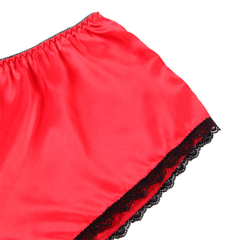 SUBBLIME - 953904 CHEMISIER DE NUIT EN SOIE ET DENTELLE + CULOTTE ROUGE L/XL SUBBLIME SETS