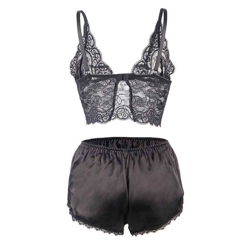 SUBBLIME - 953928 CHEMISIER DE NUIT EN SOIE ET DENTELLE + CULOTTE NOIRE L/XL SUBBLIME SETS