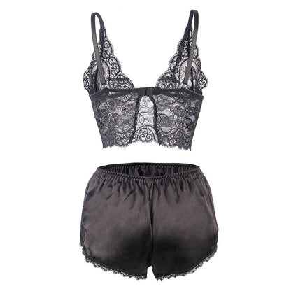 SUBBLIME - 953928 CHEMISIER DE NUIT EN SOIE ET DENTELLE + CULOTTE NOIRE L/XL SUBBLIME SETS