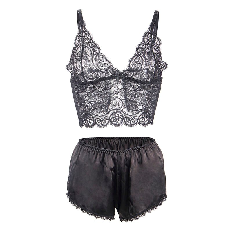 SUBBLIME - 953928 CHEMISIER DE NUIT EN SOIE ET DENTELLE + CULOTTE NOIRE L/XL SUBBLIME SETS