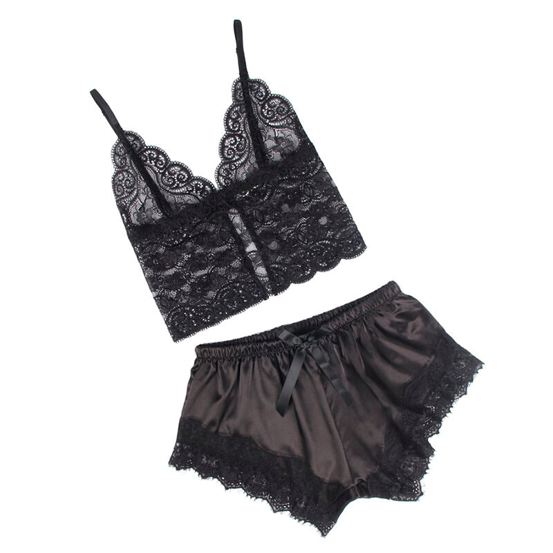 SUBBLIME - 953942 CHEMISE DE NUIT DÉCONTRACTÉE EN SOIE + PANTALON EN DENTELLE NOIR L/XL SUBBLIME SETS