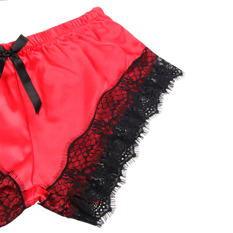 SUBBLIME - 953959 CHEMISE DE NUIT DÉCONTRACTÉE EN SOIE + PANTALON EN DENTELLE NOIR/ROUGE S/M SUBBLIME SETS