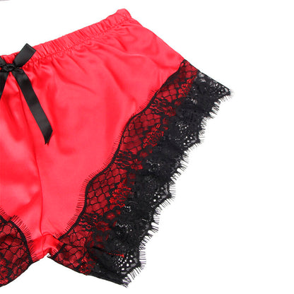 SUBBLIME - 953959 CHEMISE DE NUIT DÉCONTRACTÉE EN SOIE + PANTALON EN DENTELLE NOIR/ROUGE S/M SUBBLIME SETS