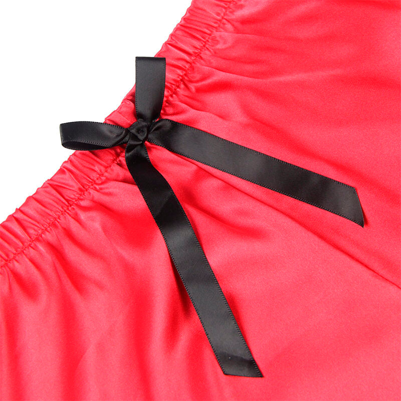 SUBBLIME - 953959 CHEMISE DE NUIT DÉCONTRACTÉE EN SOIE + PANTALON EN DENTELLE NOIR/ROUGE S/M SUBBLIME SETS