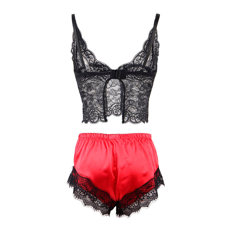 SUBBLIME - 953966 CHEMISE DE NUIT DÉCONTRACTÉE EN SOIE + PANTALON EN DENTELLE NOIR/ROUGE L/XL SUBBLIME SETS
