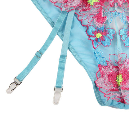 SUBBLIME - 954109 SOUTIEN-GORGE + CULOTTE AVEC PORTE-JARRETELLES MOTIF FLORAL BLEU S/M SUBBLIME SETS