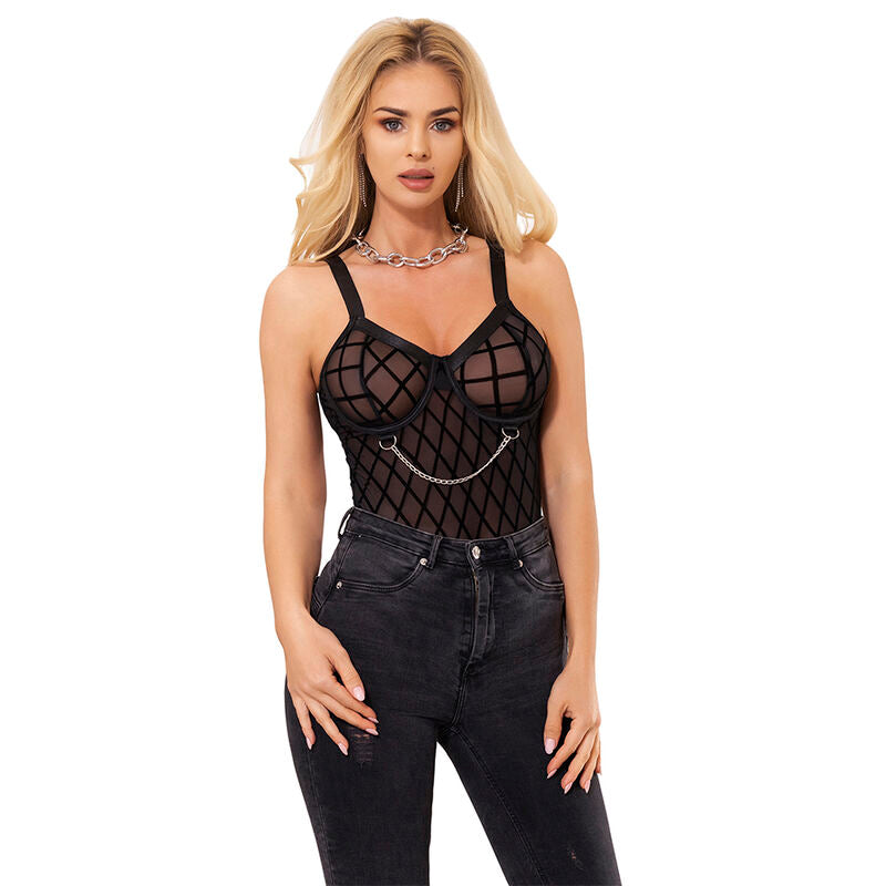 SUBBLIME - 954260 BODY AVEC CHAÎNES + PORTE-JARRETELLES NOIR S/M SUBBLIME BODIES
