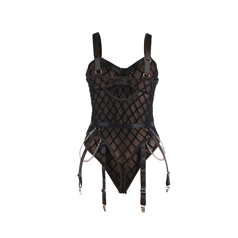 SUBBLIME - 954260 BODY AVEC CHAÎNES + PORTE-JARRETELLES NOIR S/M SUBBLIME BODIES
