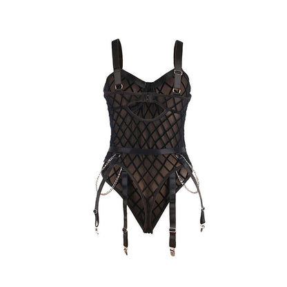 SUBBLIME - 954260 BODY AVEC CHAÎNES + PORTE-JARRETELLES NOIR S/M SUBBLIME BODIES