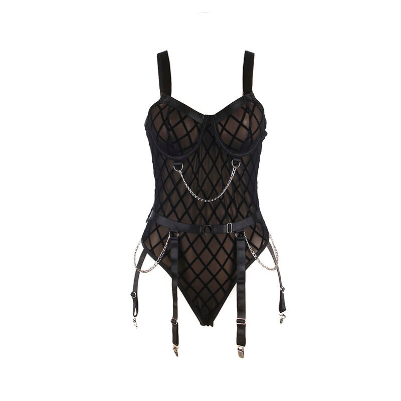 SUBBLIME - 9542277 BODY AVEC CHAÎNES + PORTE-JARRETELLES NOIR L/XL SUBBLIME BODIES