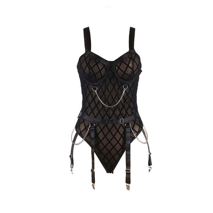 SUBBLIME - 9542277 BODY AVEC CHAÎNES + PORTE-JARRETELLES NOIR L/XL SUBBLIME BODIES