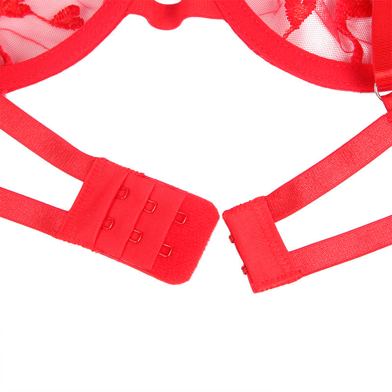 SUBBLIME - 954321 SOUTIEN-GORGE + STRING + PORTE-JARRETELLES IMPRIMÉ COEUR ROUGE S/M SUBBLIME SETS