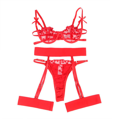 SUBBLIME - 954338 SOUTIEN-GORGE + STRING + PORTE-JARRETELLES IMPRIMÉ COEUR ROUGE L/XL SUBBLIME SETS