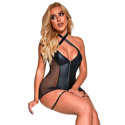SUBBLIME - 954444 ROBE SEXY EN MAILLE CUIR NOIR S/M SUBBLIME DRESSES
