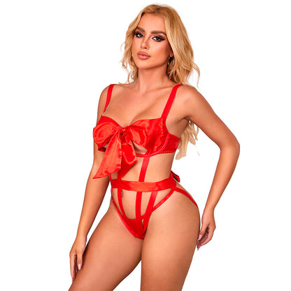 SUBBLIME - 954475 BODY SEXY AJOURÉ AVEC NOEUD ROUGE L/XL SUBBLIME BODYSTOCKINGS