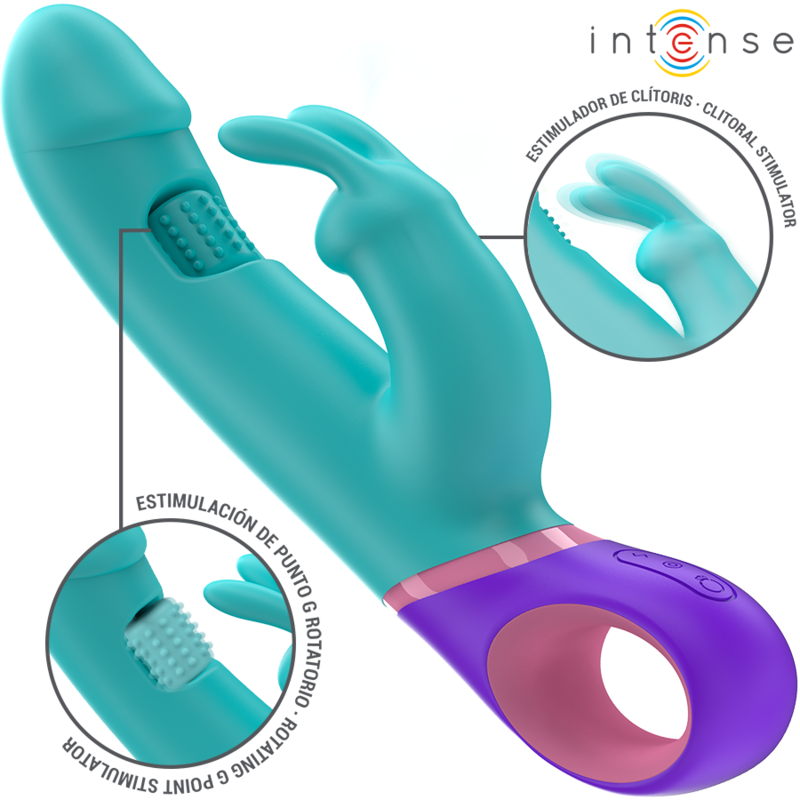 INTENSE - MONICA VIBRATEUR RABBIT AVEC STIMULATEUR DE POINT G ROTATIF BLEU INTENSE FUN TOYS