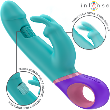 INTENSE - MONICA VIBRATEUR RABBIT AVEC STIMULATEUR DE POINT G ROTATIF BLEU INTENSE FUN TOYS