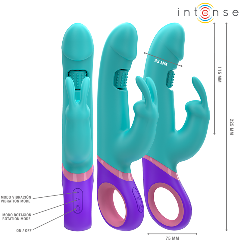 INTENSE - MONICA VIBRATEUR RABBIT AVEC STIMULATEUR DE POINT G ROTATIF BLEU INTENSE FUN TOYS