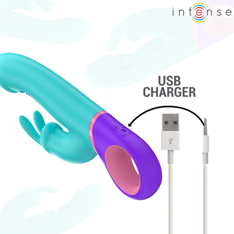 INTENSE - MONICA VIBRATEUR RABBIT AVEC STIMULATEUR DE POINT G ROTATIF BLEU INTENSE FUN TOYS