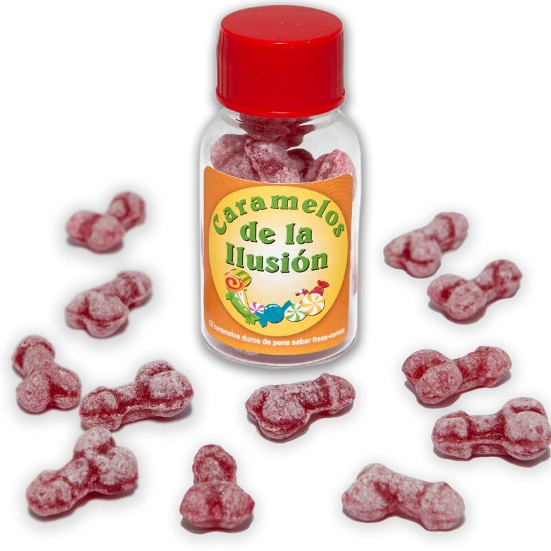 DIABLO PICANTE - 12 BONBONS ILLUSIONS EN FORME DE PÉNIS FRAISE/CERISE DIABLO PICANTE