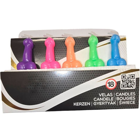DIABLO PICANTE - BOÎTE DE 5 BOUGIES EN FORME DE PÉNIS DE DIFFÉRENTES COULEURS DIABLO PICANTE