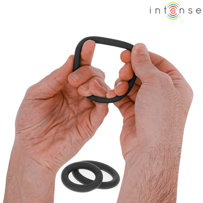 INTENSE - HUGH 3 ANNEAUX PÉNIS BASIQUES EN SILICONE NOIRS INTENSE COUPLES TOYS
