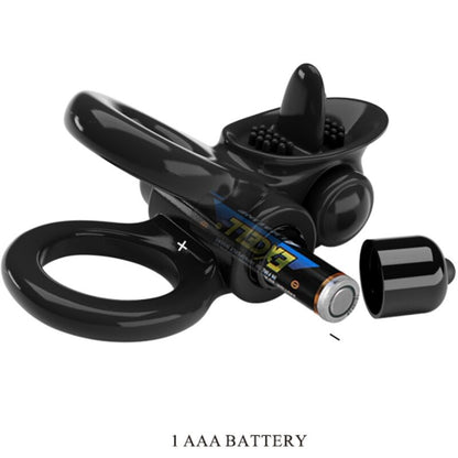 PRETTY LOVE - PASSIONATE RING DOUBLE ANNEAU VIBRANT + STIMULATEUR DE CLITORIS NOIR PRETTY LOVE