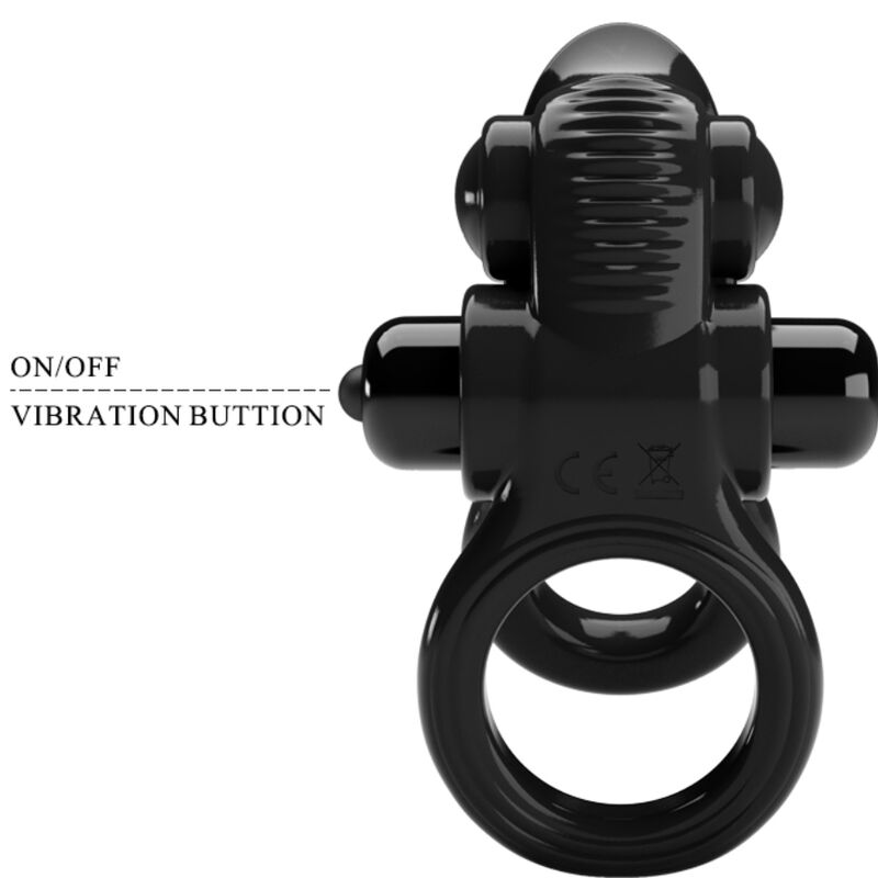 PRETTY LOVE - PASSIONATE RING DOUBLE ANNEAU VIBRANT + STIMULATEUR DE CLITORIS NOIR PRETTY LOVE