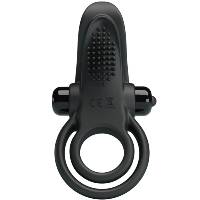 PRETTY LOVE - DOUBLE ANNEAU VIBRANT + STIMULATEUR DE CLITORIS 10 VIBRATIONS NOIR PRETTY LOVE