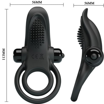 PRETTY LOVE - DOUBLE ANNEAU VIBRANT + STIMULATEUR DE CLITORIS 10 VIBRATIONS NOIR PRETTY LOVE