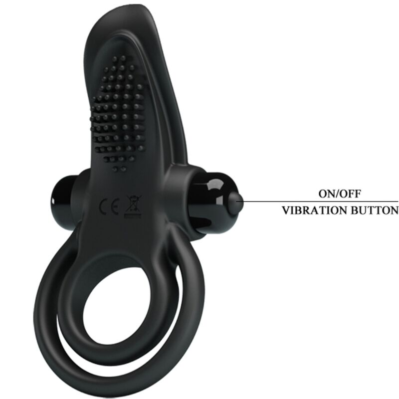 PRETTY LOVE - DOUBLE ANNEAU VIBRANT + STIMULATEUR DE CLITORIS 10 VIBRATIONS NOIR PRETTY LOVE