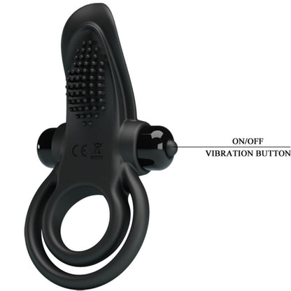 PRETTY LOVE - DOUBLE ANNEAU VIBRANT + STIMULATEUR DE CLITORIS 10 VIBRATIONS NOIR PRETTY LOVE