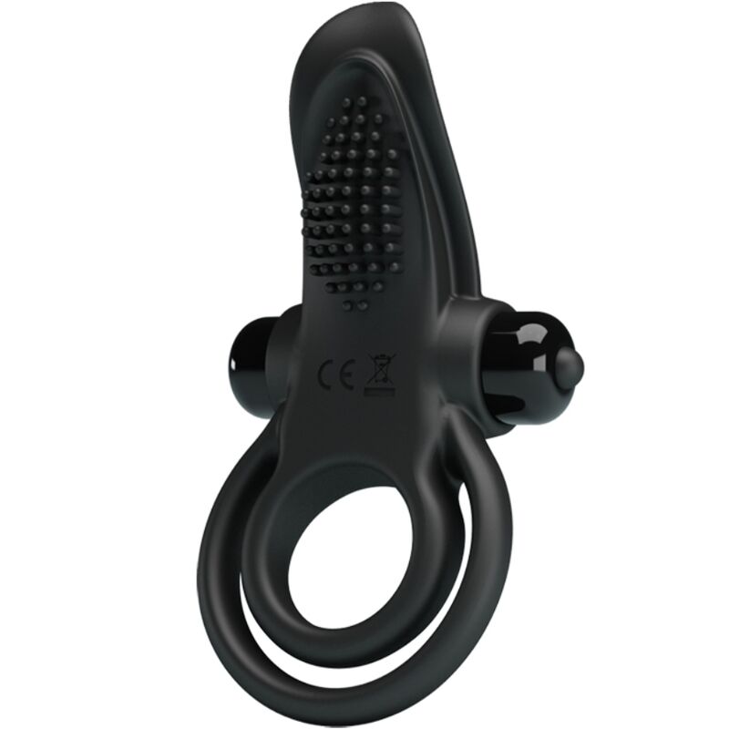 PRETTY LOVE - DOUBLE ANNEAU VIBRANT + STIMULATEUR DE CLITORIS 10 VIBRATIONS NOIR PRETTY LOVE