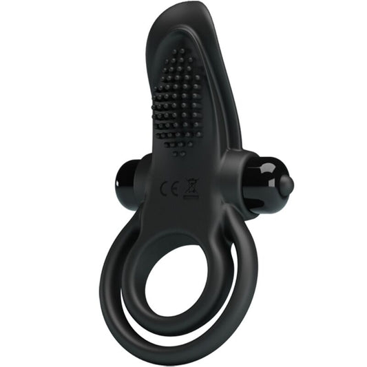 PRETTY LOVE - DOUBLE ANNEAU VIBRANT + STIMULATEUR DE CLITORIS 10 VIBRATIONS NOIR PRETTY LOVE