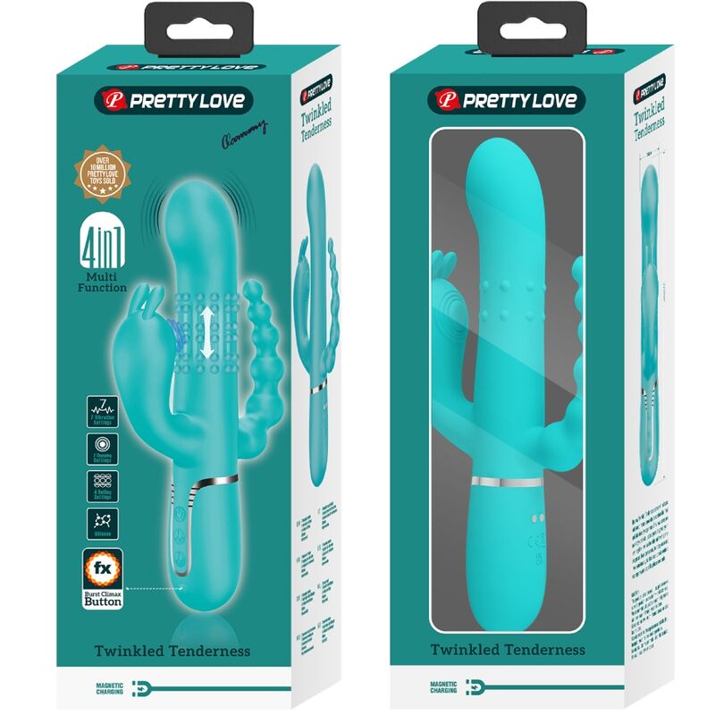 PRETTY LOVE - CAMMY 4 EN 1 VIBRATEUR MULTIFONCTION TRIPPLE RABBIT BLEU PRETTY LOVE