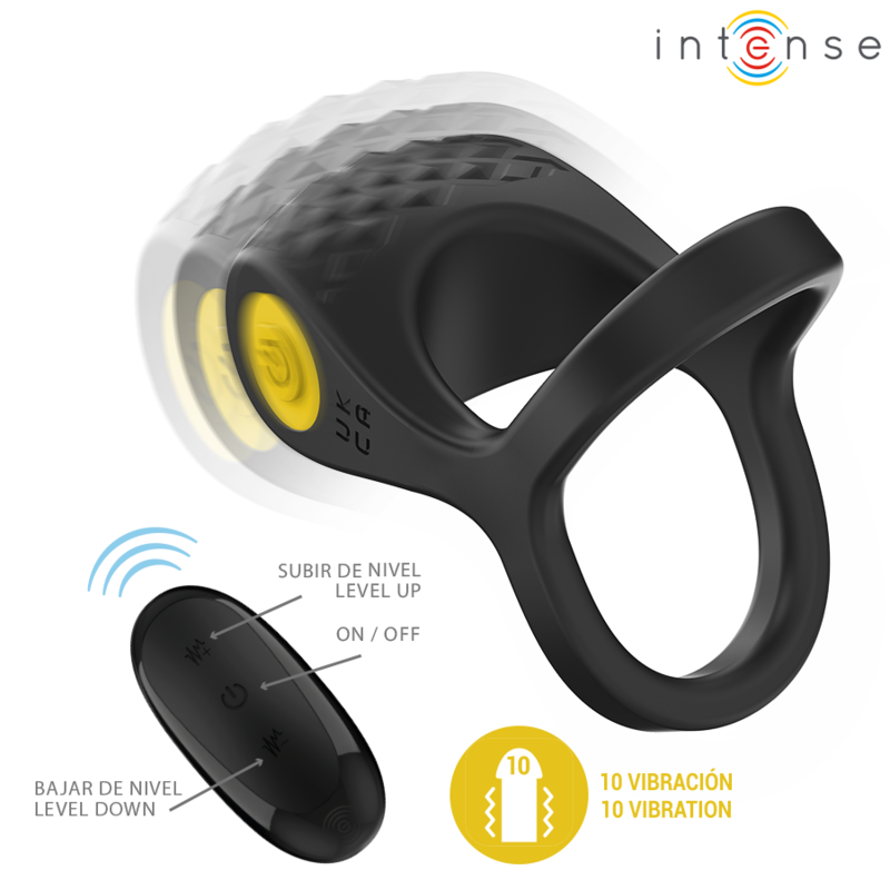 INTENSE - ALEX VIBRATEUR DOUBLE ANNEAU PÉNIS 10 VIBRATIONS NOIR INTENSE COUPLES TOYS