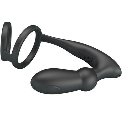 PRETTY LOVE - ANNEAU PÉNIS EMONI + PLUG ANAL 12 VIBRATIONS NOIR PRETTY LOVE