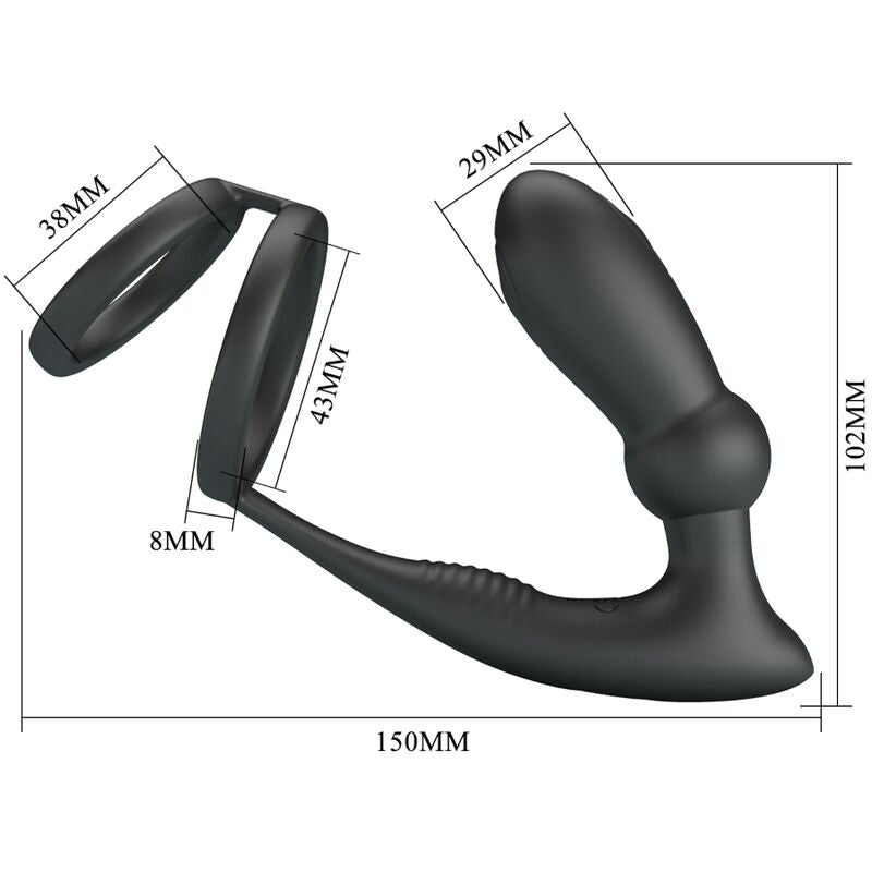 PRETTY LOVE - ANNEAU PÉNIS EMONI + PLUG ANAL 12 VIBRATIONS NOIR PRETTY LOVE