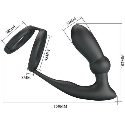 PRETTY LOVE - ANNEAU PÉNIS EMONI + PLUG ANAL 12 VIBRATIONS NOIR PRETTY LOVE