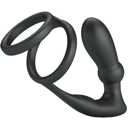 PRETTY LOVE - ANNEAU PÉNIS EMONI + PLUG ANAL 12 VIBRATIONS NOIR PRETTY LOVE